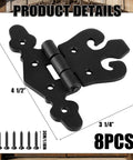 Eight Pack 4.5 Inch Antique Cast Iron T Hinges, Heavy Duty Black Powder Coated Wrought Iron, Flush Mount Barn Door Shed Hinges With Hardware