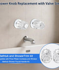 Two Piece Bathtub Shower Knob Rebuild Kit With Clear Acrylic Handles Stems Seats And Flanges For Hot And Cold Water No Fuss Upgrade