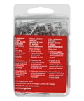 Short Aluminum Pop Rivets 1/8 Inch Diameter 100 Pack For Sheet Metal Auto Repair and Weekend Warrior Builds packaged in a clear container.