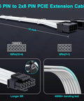 PCIe 5.0 16Pin GPU Power Extension Cable For RTX 4070Ti, 12VHPWR 16Pin To Dual 8Pin, 2x8Pin Male To Female, White Sleeved Cable