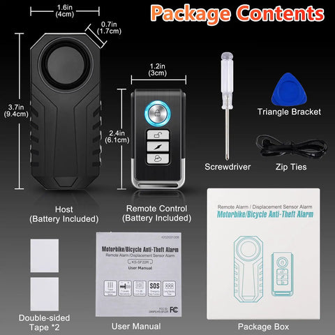 Bike Alarm With Remote 113dB Super Loud Siren Anti Theft That Scares Off Thieves Vibration Motion Sensor For Bicycle E Bike Scooter Motorcycle IP65 Waterproof Security System