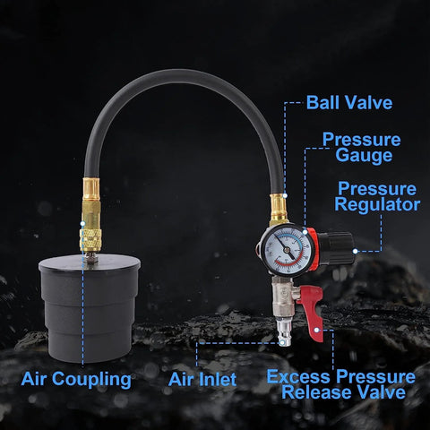 Angchun turbo system leakage tester kit, 10-piece with pressure gauge, hose and stepped adapters