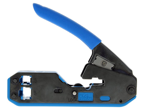 Pro Grade Multi Function Data And Voice Crimp Tool Kit For CAT3 CAT5e CAT6 Cables With RJ45 And RJ11 Modular Plugs, Cuts Strips And Crimps