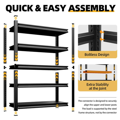 Heavy Duty Steel Garage Shelving Unit 48 Inch Wide Five Shelf Storage Rack Ideal For Tools Bins And Heavy Equipment with boltless design