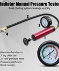 Streetwise 14 Piece Coolant Pressure Tester Kit With Manual Pump Radiator Leak Down Diagnostic Tool And Universal Adapters For Cars Trucks Bikes Dodge showing manual pump and gauge.