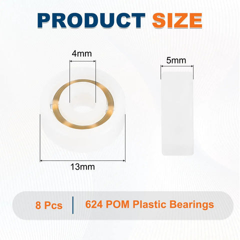 Diagram of Eight Pieces POM Plastic Bearings 4 By 13 By 5 mm Deep Groove Ball Bearings With Glass Balls And Nylon Cage dimensions