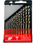 Beefy Five Percent Cobalt Drill Bit Set 1/16 To 1/4 Inch, 13-Piece M35 High Speed Steel Twist Bits in plastic case