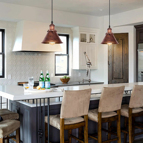 Industrial Pendant Light For Kitchen Island And Dining Room, Farmhouse Vintage Hanging Fixture With Barn Dome Lampshade