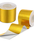 Two Rolls Aluminum Foil Tape Heat Shield Adhesive Reflective Barrier For High Temperature Protection Fiberglass Thermal Insulation 2 Inch By 32.8 Feet Each Gold Color Durable Reflective Tape For Ducts Auto Exhaust And More.