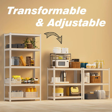 Transformable & Adjustable Five Tier White Metal Garage Shelving Unit With 1500 Lbs Total Capacity, 24W X 16D X 60H storage rack