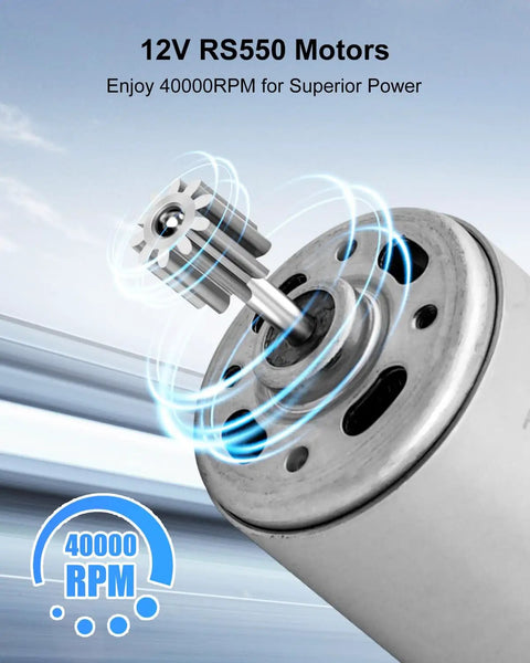 12V RS550 40000RPM Electric Motor Drive Engine showing gear and rotor in close-up view for kids' ride-on car upgrade