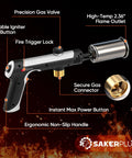 Detailed diagram of High Heat Propane Torch Gun With Adjustable Flame And Safety Lock For BBQ Grilling, Charcoal Ignition