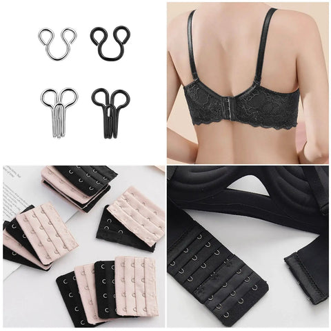 112 Pairs Sewing Hooks And Eyes Closure Kit For Pro Grade DIY Fashion Projects showing hooks, snaps, bra closures in use.
