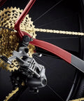 Gold 6 To 12 Speed Bike Chain For Road And Mountain Bikes High Strength Forged Steel Anti Rust shown on a bicycle drivetrain