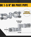 One And Three Eighths Inch Chain Link Gate Hinges Kit With Beefy Male And Female Hinges Galvanized Steel Fork Latch Fence Gate Hardware For One And Three Eighths Inch Posts And Frames Built Tough And Easy Install shown with dimensions