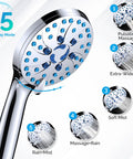 High Pressure Handheld Shower Head With 8 Mode Spray And Built In Power Wash focusing on spray modes diagram