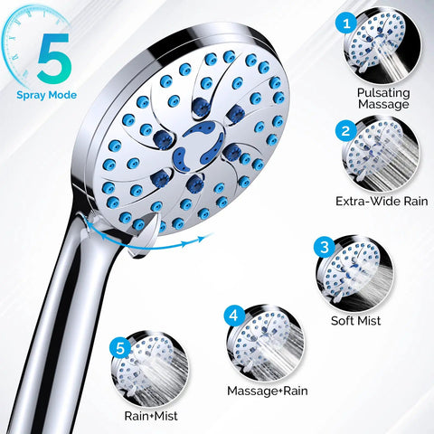 High Pressure Handheld Shower Head With 8 Mode Spray And Built In Power Wash focusing on spray modes diagram