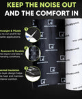 Heavy Duty Car Sound Deadening Sheets 11 Square Foot Triple Layer 180 Mil Thick Rock Solid Auto Noise Control And Heat Shielding, showcased in black and white rolls.