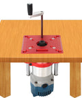 65mm Aluminum Router Table Lift System For Precision Milling, Adjustable Router Lift With CNC Finishing, Ring Clamp For 63.5 To 65mm Machines, Built Tough Aluminum Alloy Construction For Durability And Super Smooth Feeds, red router table lift in wooden workbench
