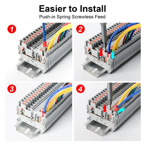 Top Shelf 100 Piece Push In Terminal Blocks For Smooth Screwless Wiring Featuring Heavy Duty PA66 Housing and Copper Contacts installation guide.