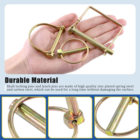 Hand holding parts of a 254 Piece Mixed Lynch And Clevis Pins Set With 5 Styles Of Pin Fasteners for mechanics and automotive use.