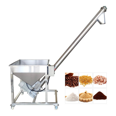 Stainless Steel Screw Conveyor With Vibrating Hopper For Powder Feeding, 4.5 Inch Inclined Auger Feeder, 110V 1100W Motor