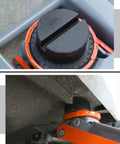 DEDC universal jack stand pad adapter, black round pad with orange ring, close-up view

DEDC universal jack stand pad adapter installed on car pinch weld, orange clamp visible