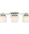 Chrome Vanity Bath Light Fixture With Etched Glass, Three Lights, 24 Inch Wide, Hardwired With Wall Switch, front view