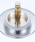 Copper Bathtub Drain Stopper with Rotary One Press Sealing, top view showing brass and silver components.