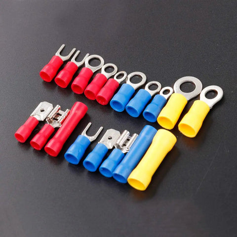 Get Your Wiring Done Right With This Massive 1200 Piece Assorted Insulated Crimp Terminals Set Featuring Ring Fork U-Type Spade And Butt Connectors For All Your Electrical Projects. Assorted insulated crimp terminals with red blue yellow sleeves