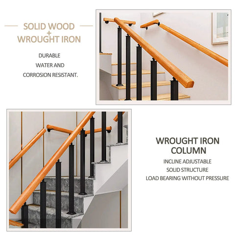 Rock Hard Workhorse Deck Railing Features Expandable Design From 60 To 140 Cm cut from solid wood and wrought iron for stair support.