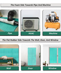 High Density Rubber Backed Thick Soundproof Foam Roll Tackle Any Racket With Dual Layer Vibration Dampening Acoustic Wrap For Hvac Pipes And Window Doors, shown applied to HVAC, pipe, wall, door, and window.