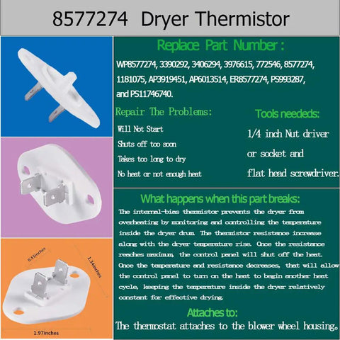 Thermal Cut Off Fuse Kit With Thermistor Control For Electric Dryers Replacement Part Easy Install And Durable Dryer Fuse Kit With Sensor