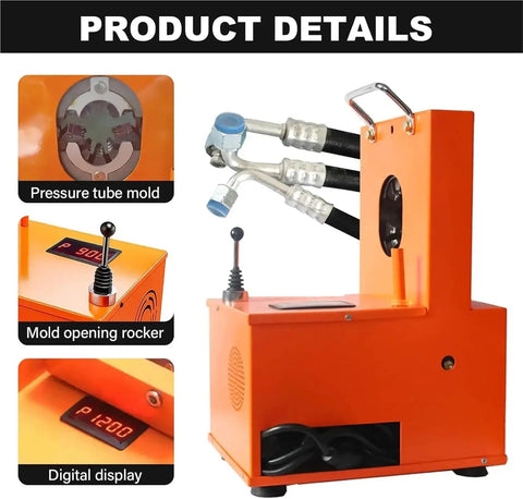 Heavy Duty Electric Hydraulic Hose Crimper For Car A/C Piping 1200W Power with digital display and pressure tube mold.