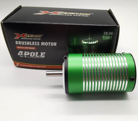 Beefy 3660 Brushless RC Motor 4650KV 1700W 120A 12V, green casing, boxed, 4 pole design for electric racing cars, buggies, boats.