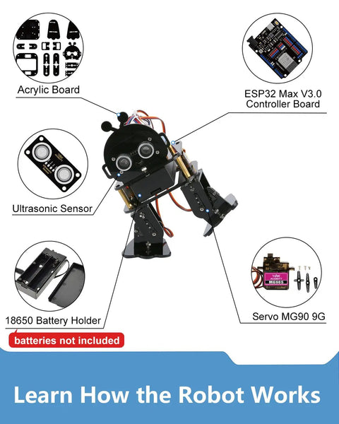 Kid Friendly Bionic Biped Robot Kit For STEM Toys And Science Fun Hands On Programmable Coding Crafts Set With Arduino ESP32 Learn Mechanics Electronics And Coding Great Birthday Gift For Ages 8 To 12 Boys And Girls, ESP32 board