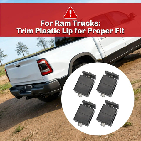 Stainless Steel 4 Piece Truck Bed Stake Pocket Mounting Kit For Pickup Trucks With Standard Rail Pockets Heavy Duty Tough As Nails Stake Pocket Mounts For Easy Install And Long Lasting Durability, four black mounts for Ram truck bed