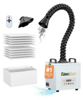 FC-100A Fume Extractor with Remote Control and 3 Stage Filtration System shown with accessories and filters