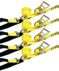 Beefy Heavy Duty Axle Tie Down Combo Straps With Snap Hook Ratchets, 2 inch by 114 inch, 4 pack, classic yellow design.
