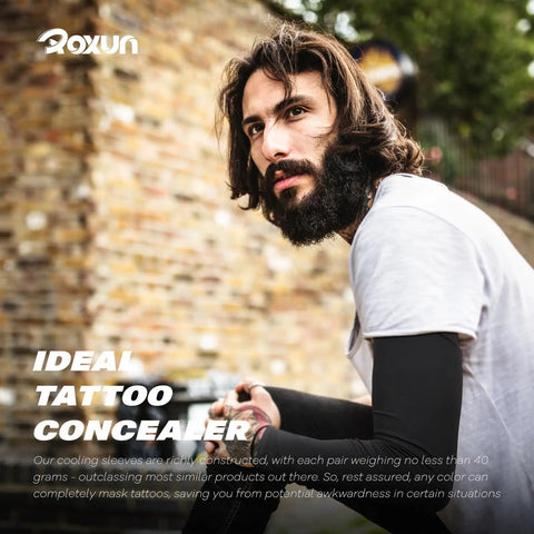 Man wearing Cooling Arm Sleeves With UPF Fifty Plus Sun Protection For Men And Women Seamless Sport Compression For Outdoor Activities
