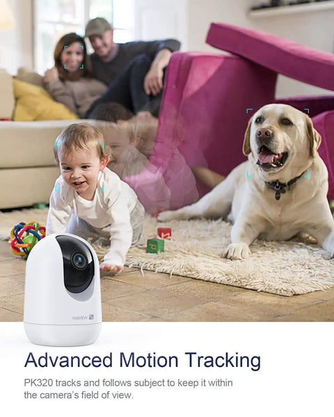 2K Indoor Security Camera with 2.4 and 5GHz WiFi, motion tracking pets and baby, effortless home monitoring