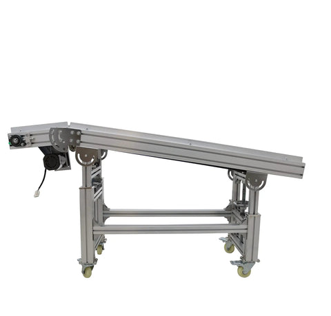 Aluminum frame of PVC Belt Inclined Conveyor System 59 Inch Long By 11.8 Inch Wide Electric Ramp Conveyor with black belt
