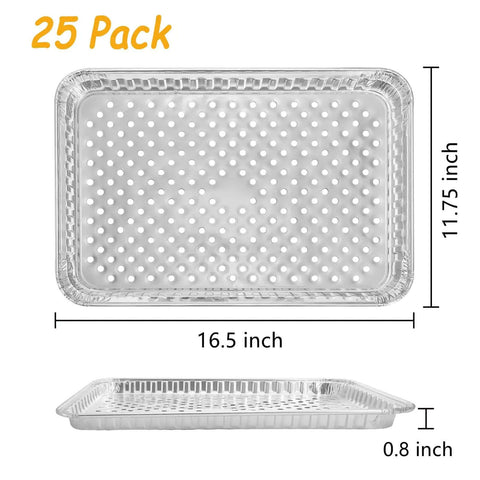 25 Pack Disposable Aluminum Grill Pans For Outdoor Cooking And Camping Large 16 By 12 Inch Aluminum Trays With Holes