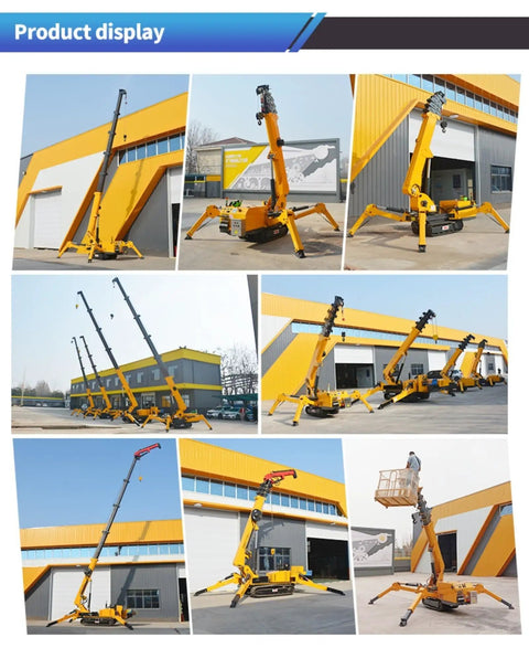 Heavy Duty Hydraulic Crawler Crane With 5 Ton Portable Electric Hoist And Guarded Platform in various operational angles for tight job sites.
