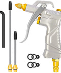 Air Blow Gun With Brass Adjustable Nozzle And Flexible Hose, Pro Grade Industrial Quality, Silver, shown with kit components