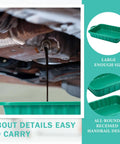Two-Pack 19.7x15.4x4 Inch Oil Drain Pans, Green 2-Gallon Auto Catch Trays in use under car for oil change