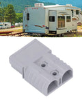 Heavy Duty Quick Connect Battery Power Plug Hella Tough 120 Amp 600 Volt Disconnector With Flame Retardant Housing For Trucks Winches And Electric Vehicles Comes In A Two Pack, gray connector.