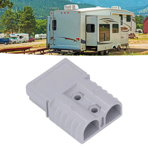 Heavy Duty Quick Connect Battery Power Plug Hella Tough 120 Amp 600 Volt Disconnector With Flame Retardant Housing For Trucks Winches And Electric Vehicles Comes In A Two Pack, gray connector.