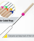 Telescoping Stainless Steel Roasting Sticks 32 Inch 5 Pack Marshmallow Skewers With Wood Handles and color-coded rings