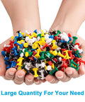 Top Shelf Bulk Push Pins For Bulletin Boards And Cork Walls, Sharp Steel Thumb Tacks With Easy Grip Heads, Multicolor office choice piled in hands.
